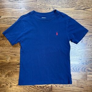 Polo by Ralph Lauren Kids Solid Short Sleeve Navy Tee with Red Logo Size Small 8